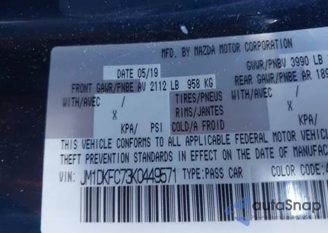 2019 Mazda Cx-3 Touring from USA, damaged, VIN JM1DKFC73K0449571